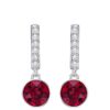 Gold Red Diamond Round Stud Earrings